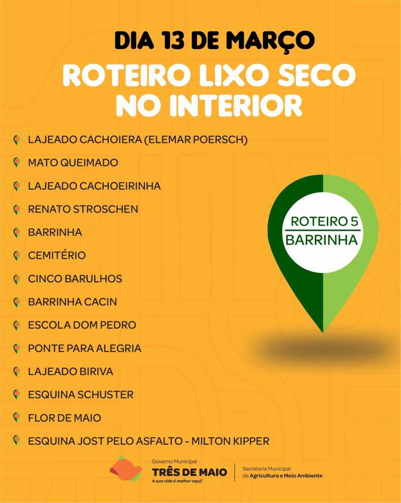 Roteiro do lixo seco no interior inicia na próxima segunda-feira